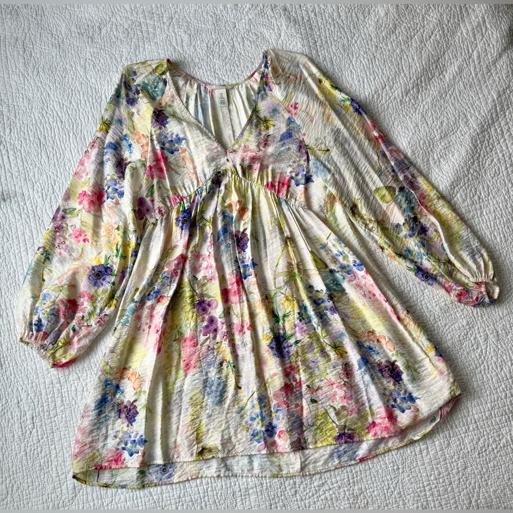 H&M Floral Long Sleeve Dress - Multicolor Size Small